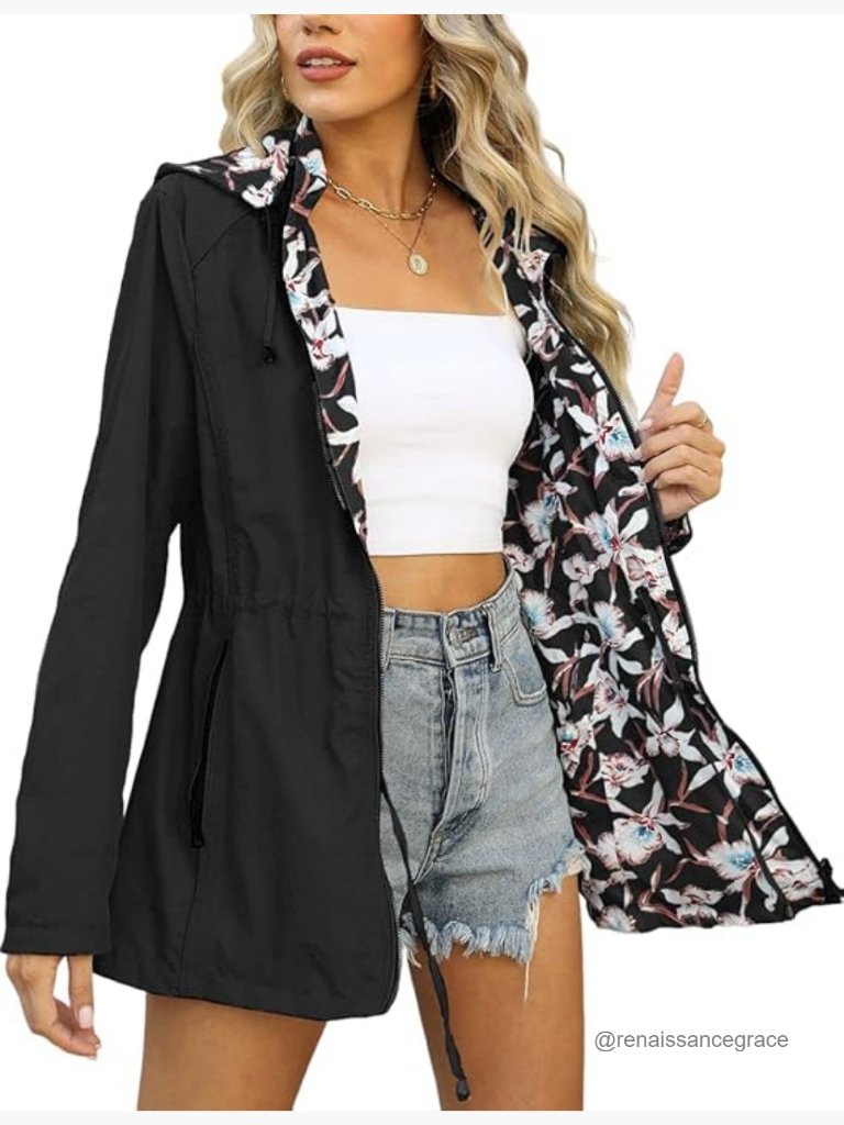 Reversible Waterproof Lightweight Jacket Hooded Windbreaker Outdoor Raincoat